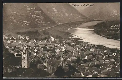 AK Cobern a. d. Mosel, Blick auf Ortschaft und Flussbiegung