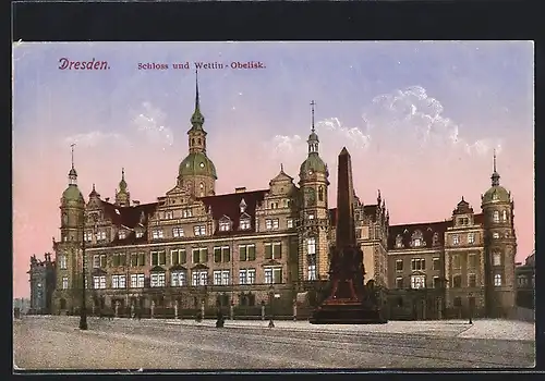 AK Dresden, Schloss und Wettin-Obelisk