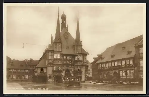 AK Wernigerode a. Harz, Marktplatz mit Rathaus