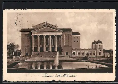 AK Posen / Poznan, Fontäne am Stadttheater