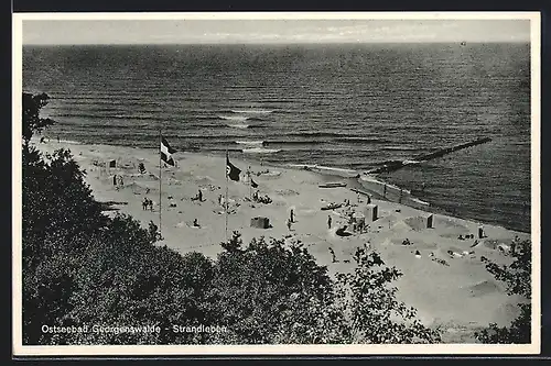 AK Georgenswalde, Strandpartie unter flagge