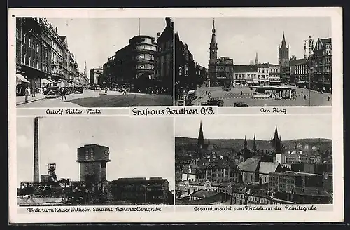 AK Beuthen, Platz, Förderturm Kaiser Wilhelm Schacht-Hohenzollerngrube, Am Ring