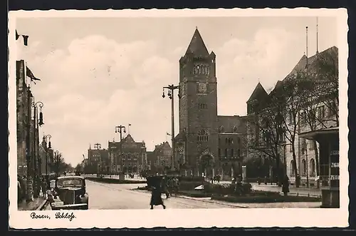 AK Posen, Strassenpartie mit Schloss