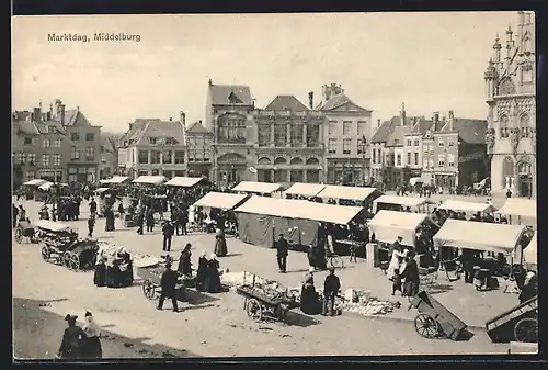 AK Middelburg, Marktdag, Marktszene mit Verkaufständen