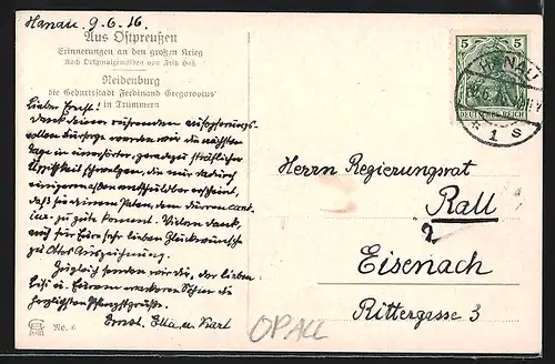 Künstler-AK Fritz Hass: Neidenburg, Blick über die Ruinen der Stadt