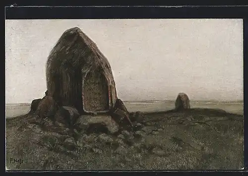 Künstler-AK Fritz Hass: Tanneberg, Gedenkstein auf dem Schlachtfeld von 1410