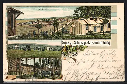 Lithographie Hammelburg, Schiessplatz, Barakenlager, Offizier Casino