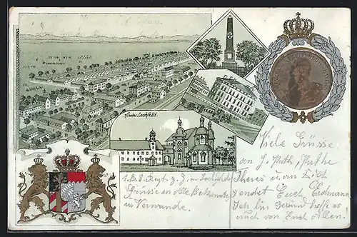 Lithographie Klosterlechfeld, Ortsansicht, Kloster, Wappen