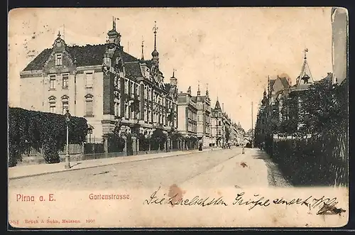 AK Pirna a. E., Partie an der Gartenstrasse