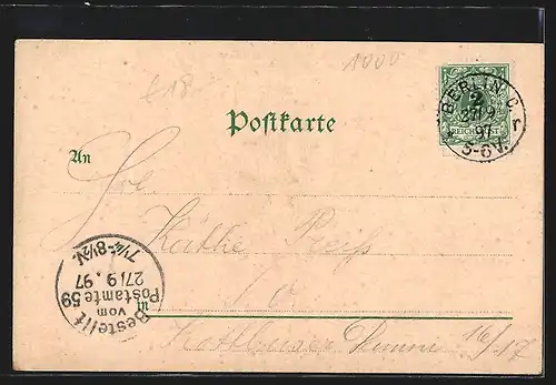 Lithographie Berlin-Charlottenburg, Flora, Grünanlage mit Springbrunnen