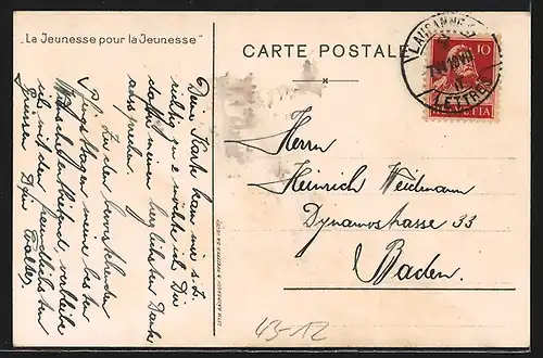 AK Wandervögel winken Mädchen auf der Wiese zu