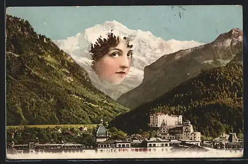 AK Berg mit Gesicht / Berggesichter, Frauengesicht in Gebirge, Interlaken