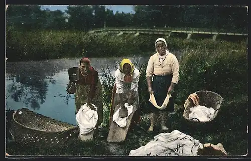 AK Kuepele Piestany, Waschfrauen am Fluss