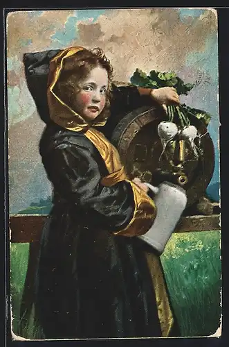 AK Münchner Kindl mit Radi und Bier