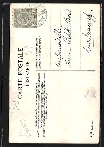 Künstler-AK Frau in Tracht mit einer Spindel in der Hand