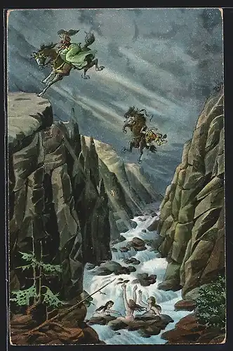 AK Sage von der Rosstrappe - Brunhild, die Tochter des Königs, springt über die Kluft