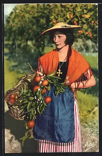 AK Französische Orangenhändlerin aus der Provence in volkstypischer Tracht