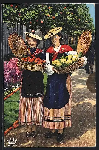 AK Französische Bäuerinnen aus der Provence mit Mandarinen und Zitronen in den Händen