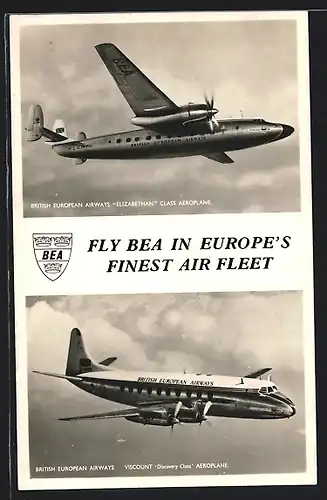 AK British European Airways Elizabethan Class Aeroplane and Viscount Discovery Class Aeroplane high in the sky