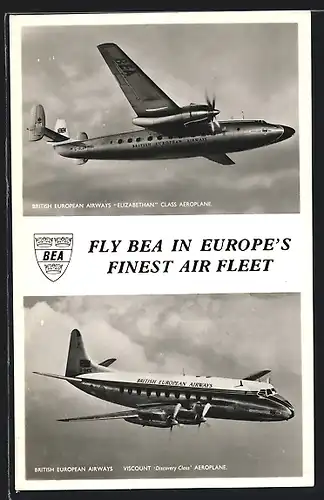 AK British European Airways Elizabethan Class Aeroplane and Viscount Discovery Class Aeroplane high in the sky