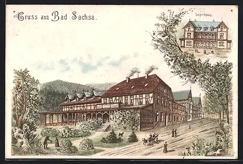 Lithographie Bad Sachsa, Hotel Schützenhaus, Logirhaus
