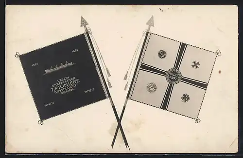 AK Düsseldorf, Verein ehemaliger 7. Pioniere gegründet 1926, Fahnen