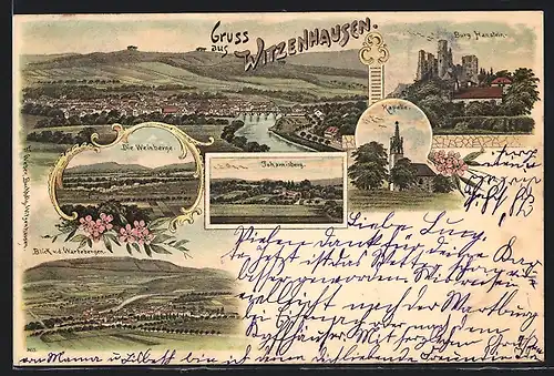 Lithographie Witzenhausen, Burg Hanstein, Kapelle, Totalansicht