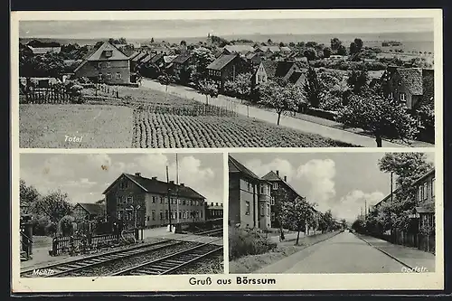 AK Börssum, Gasthof Mühle am Bahnübergang, Blick in die Dorfstrasse