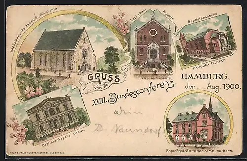 Lithographie Hamburg-Eimsbüttel, Baptisten-Konferenz 1900, Baptisten-Kapelle, Baptistenkapelle in der Böhmkenstrasse