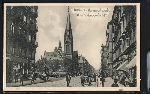 AK Hamburg-Hammerbrook, Hammerbrookstrasse mit Geschäften und Kirche