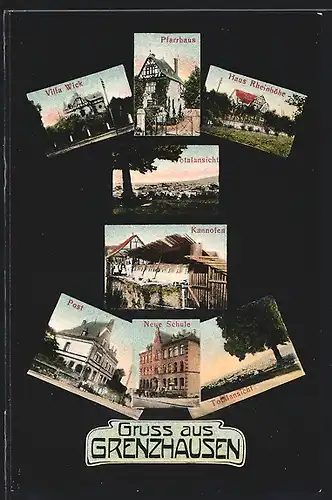 AK Grenzhausen, Hotel Rheinhöhe, Villa Wick, Kannofen