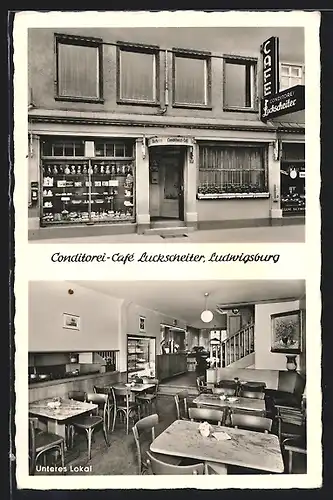 AK Ludwigsburg / Württ., Cafe Luckscheiter, Wilhelmstrasse 18, Unteres Lokal, Innenansicht