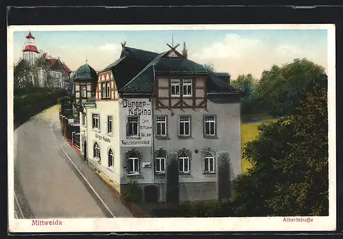 AK Mittweida, Albertstrasse mit Gasthaus Bürger-Casino
