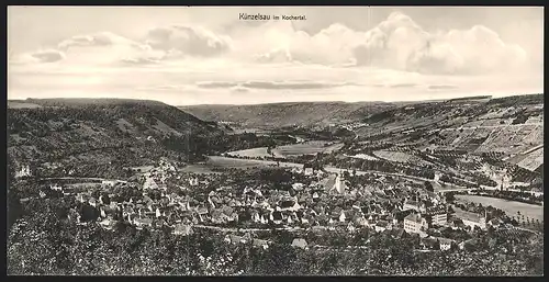 Klapp-AK Künzelsau im Kochertal, Panoramablick auf den Ort und ins Land