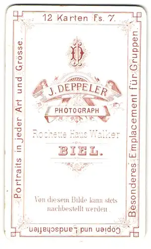 Fotografie J. Deppeler, Biel, Rochette Haus Walker, Monogramm des Fotografen über Anschrift des Atelier