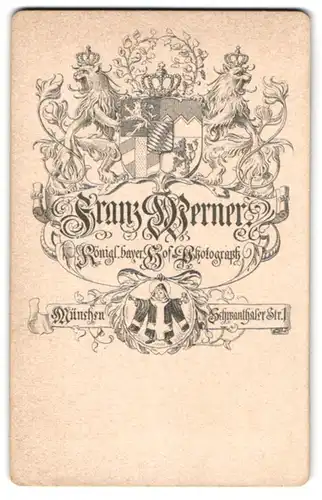 Fotografie Franz Werner, München, Schwanthaler Str., Königliches Wappen Bayerns und Münchner Kindl