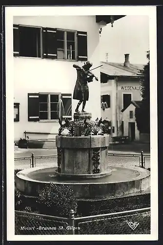 AK St. Gilgen, Am Mozart-Brunnen