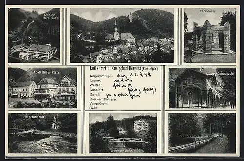 AK Berneck /Fichtelgeb., Platz, Blick auf Hotel Bube und Jägersteg