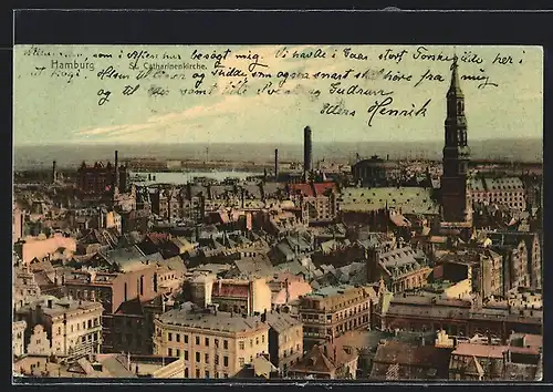 AK Hamburg, Panorama mit Catherinenkirche