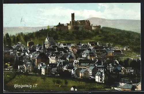 AK Königstein, Teilansicht mit Ruine