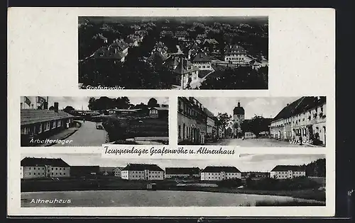 AK Grafenwöhr, Truppenlager aus der Vogelschau, Arbeiterlager mit , Reichsarbeitsdienst