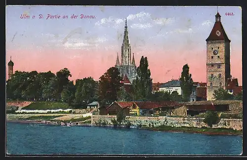 AK Ulm a. D., Flusspartie mit Blick auf den Dom