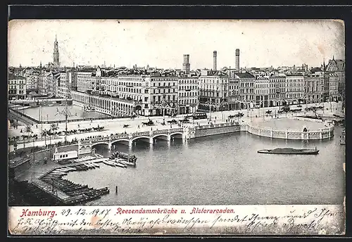 AK Hamburg-Neustadt, Reesendammbrücke und Alsterarkaden