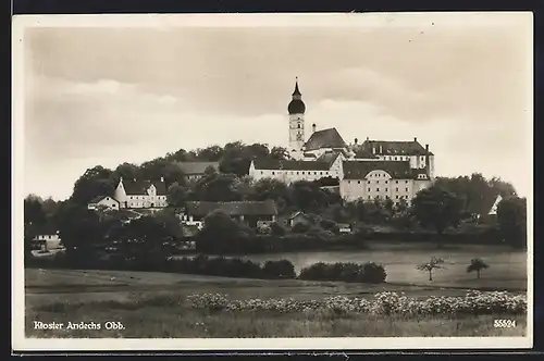 AK Andechs /Obb., Blick vom Feld aufs Kloster