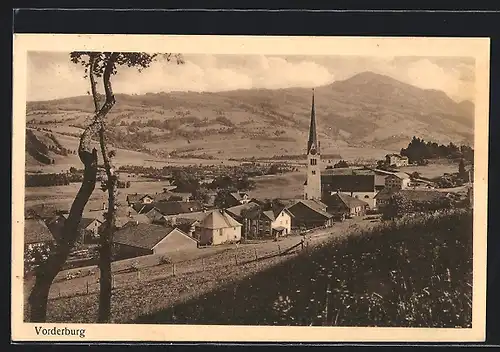 AK Vorderburg, Ortsansicht gegen Hügelkette