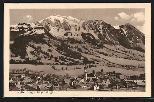 AK Rettenberg i. bayr. Allgäu, Ortsansicht gegen Bergkette