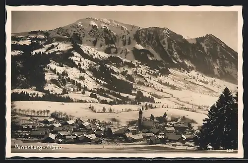 AK Rettenberg, Blick zum Ort mit Grünten im Winter