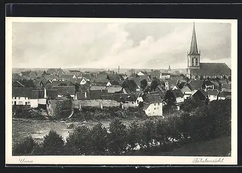 AK Unna, Totalansicht mit alter Stadtmauer