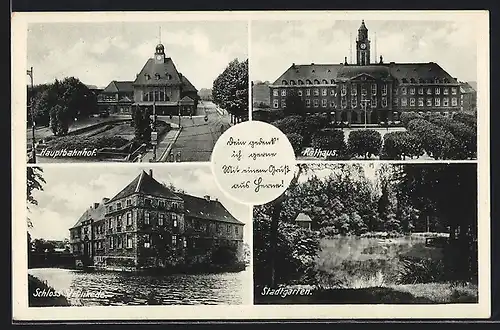 AK Herne, Schloss Strönkede, Hauptbahnhof, Rathaus