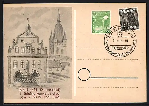 AK Brilon /Sauerland, 1. Briefmarkenwerbeschau vom 17. bis 19. April 1948